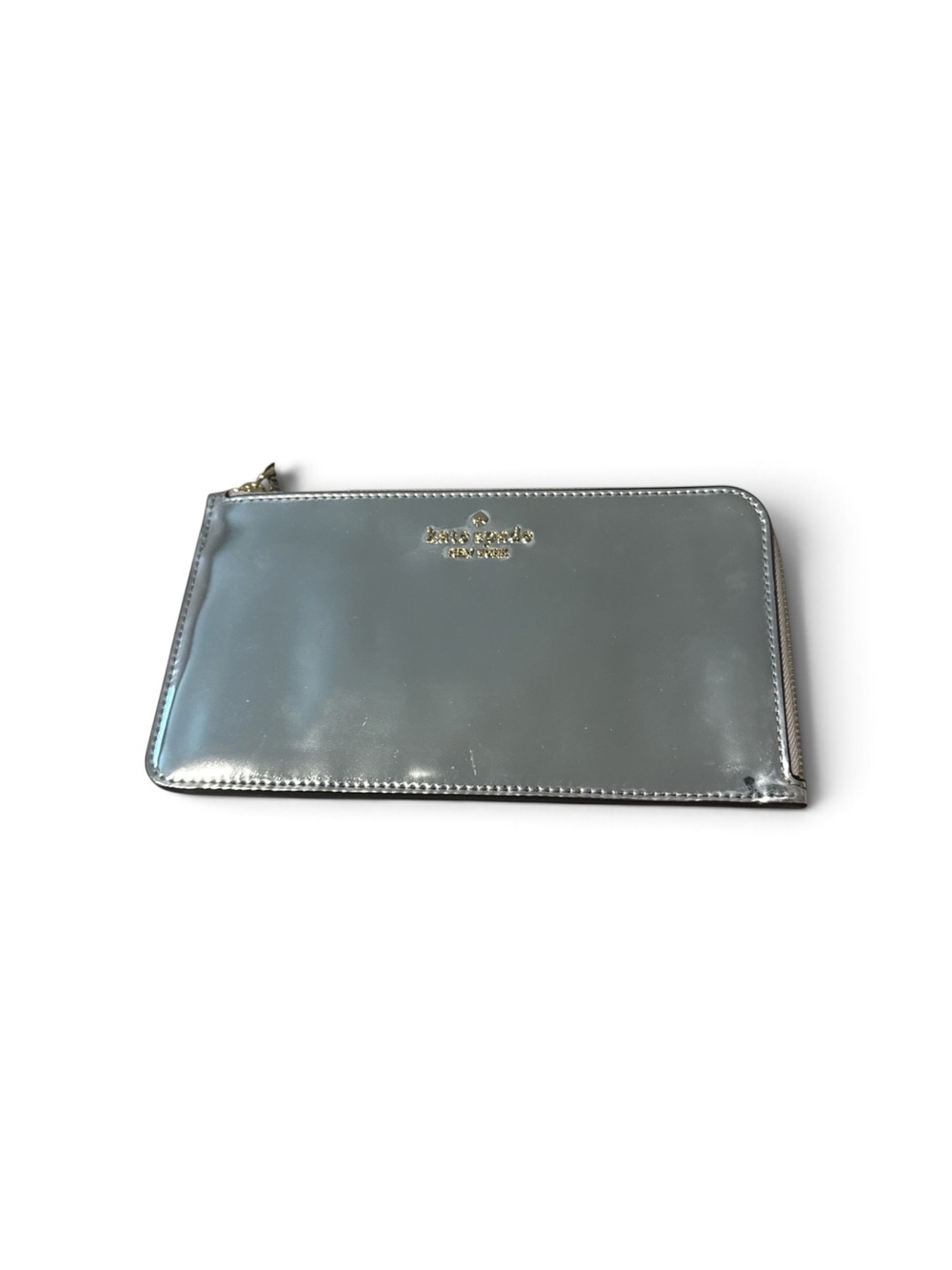 kate spade New York Lucy Metallic Silver L Zip-Around Wristlet new